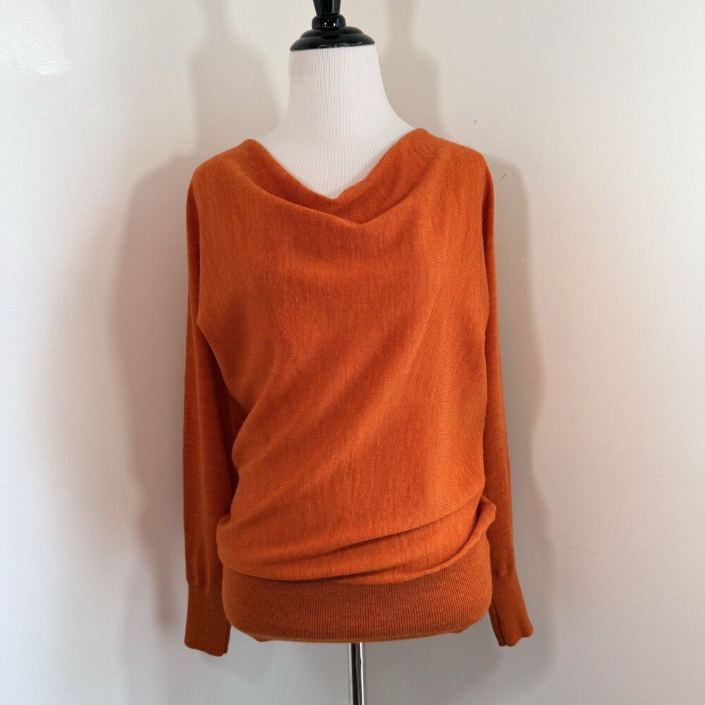 Talbots Sweater Small S Orange 100% Merino Wool Cowl Neck Pullover Knit Fall Lux